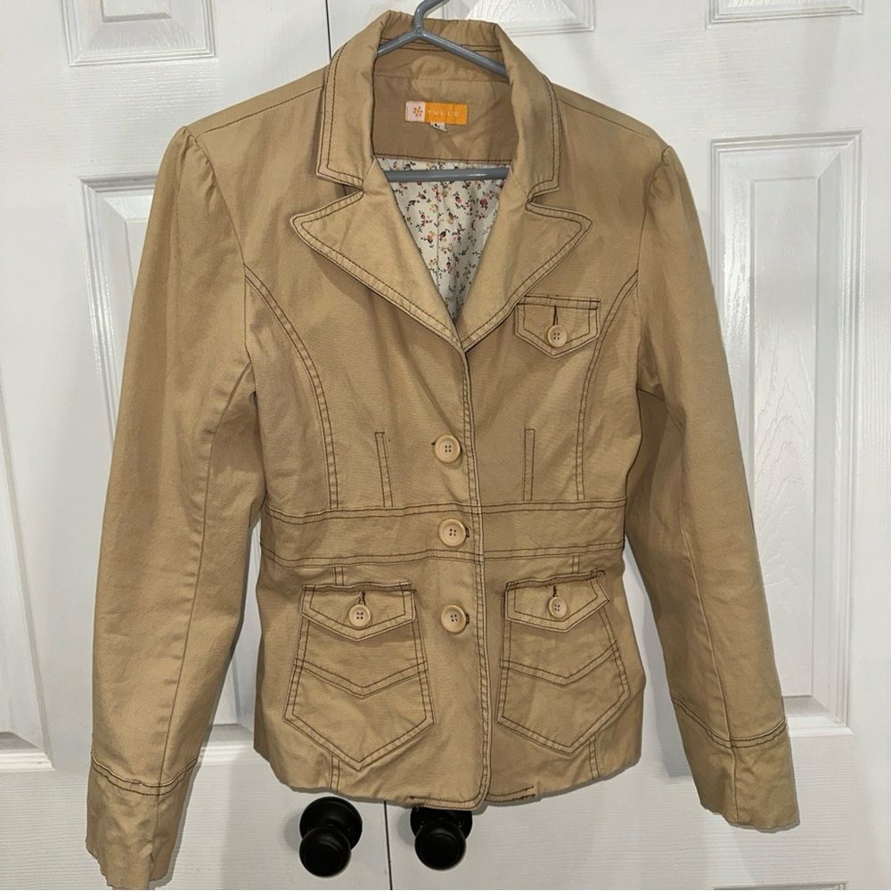 Tulle Anthropologie Women's Brown Canvas Button Up Jacket Women's Size Large